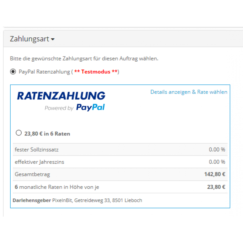 OpenCart Ratenzahlung Powered by PayPal